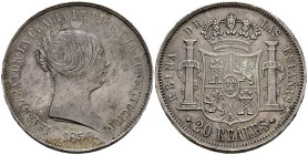 ISABEL II (1833-1868). 20 Reales. (Ar. 25,73g/37mm). 1850. Madrid. (Cal-2019-592). EBC-.