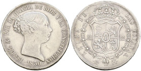 ISABEL II (1833-18368). 20 Reales. (Ar. 25,93g/37mm). 1850. Madrid CL. (Cal-2019-592). MBC.