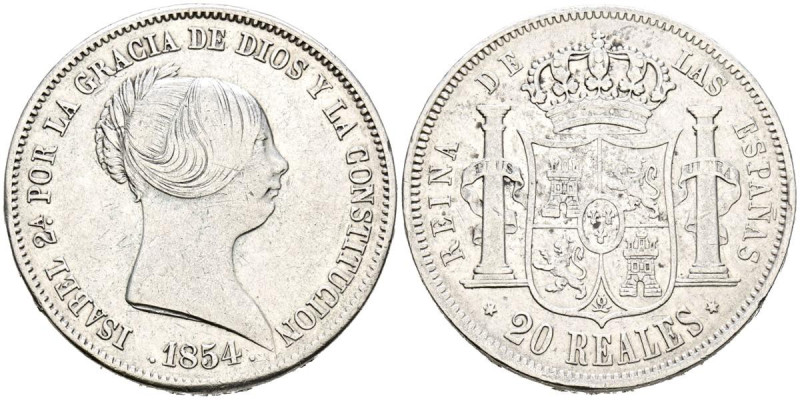 ISABEL II (1833-1868). 20 Reales. (Ar. 25,71g/37mm). 1854. Madrid. (Cal-2019-596...