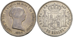 ISABEL II (1833-1868). 20 Reales. (Ar. 25,75g/37mm). 1854. Madrid. (Cal-2019-596). MBC.