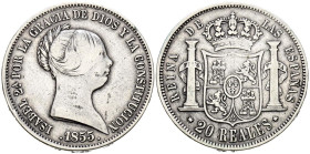 ISABEL II (1833-1868). 20 Reales. (Ar. 25,61g/37mm). 1855. Madrid. (Cal-2019-597). MBC-.