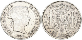 ISABEL II (1833-1868). 20 Reales (Ar. 25,51g/37mm). 1858. Madrid. (Cal-2019-615). MBC. Limpiado.