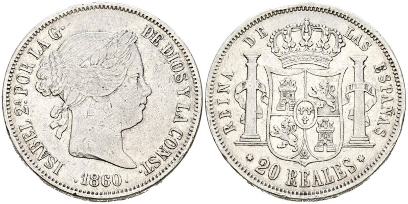 ISABEL (1833-1868). 20 Reales. (Ar. 25,68g/37mm). 1860. Madrid. (Cal-2019-617). ...