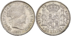 ISABEL II (1833-1868). 20 Reales. (Ar. 25,89g/37mm). 1861. Madrid. (Cal-2019-619). EBC/EBC+. Rotura de cuño en anverso.