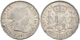ISABEL II (1833-1868). 20 Reales (Ar. 25,89g/37mm). 1861. Madrid. (Cal-2019-619). MBC+.