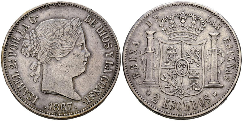 ISABEL II (1833-1868). 2 Escudos. (Ar. 25,91g/37mm). 1867. Madrid. (Cal-2019-647...
