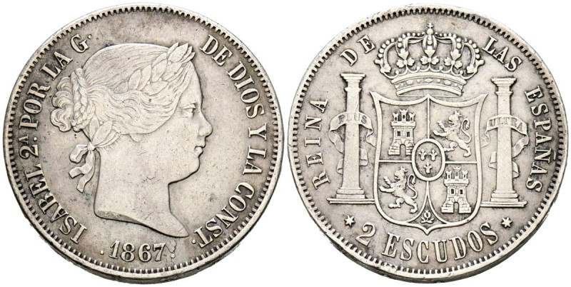 ISABEL II (1833-1868). 2 Escudos. (Ar. 25,55g/37mm). 1867. Madrid. (Cal-2019-647...