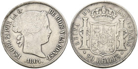 ISABEL II (1833-1868). 20 Reales. (Ar. 25,65g/37mm). 1861. Sevilla. (Cal-2019-640). MBC. Rara.