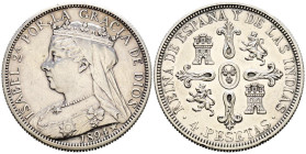 ISABEL II (1833-1868). 4 Pesetas. (Ar. 19,95g/36mm). 1894. Londres. Acuñaciones Particulares: Reginald Huth. (Cal-2019-871). EBC+. Rayitas de limpieza...