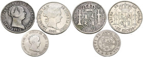 ISABEL II (1833-1868). Interesante conjunto de piezas acuñadas en Madrid con diversos módulos (10 Reales, 1 Escudo y 4 Reales), fechas y bustos. Difer...