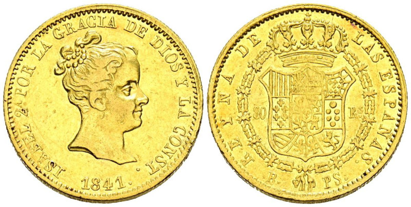 ISABEL II (1833-1868). 80 Reales. (Au. 6,72g/21mm). 1841. Barcelona PS. (Cal-201...
