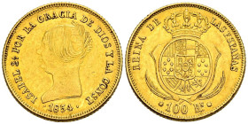 ISABEL II (1833-1868). 100 Reales. (Au. 8,35g/22mm). 1854. Barcelona. (Cal-2019-762). MBC.