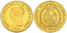 ISABEL II (1833-1868). Doblón de 100 Reales. (Au. 8,07g/22mm). 1850. Madrid CL. (Cal-2019-757). MBC. Escasa.