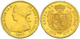 ISABEL II (1833-1868). 100 Reales. (Au. 8,34g/22mm). 1863. Madrid. (Cal-2019-790). EBC+. Brillo original.
