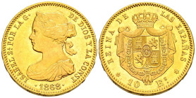 ISABEL II (1833-1868). 10 Escudos. (Au. 8,44g/22mm). 1868 *18-68. Madrid. (Cal-2019-815). EBC+. Bonito ejemplar.