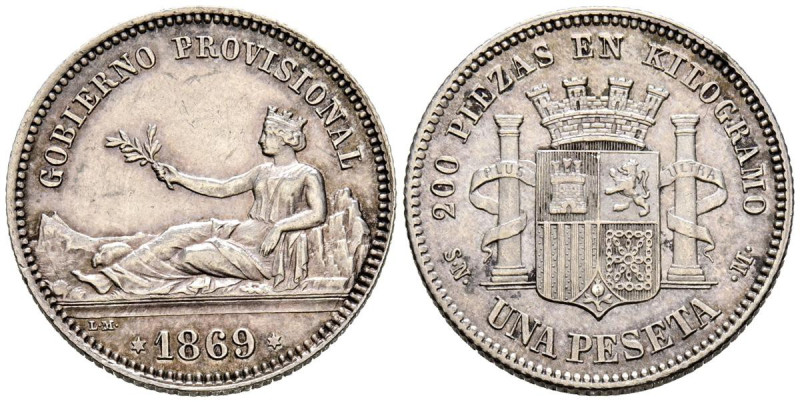 GOBIERNO PROVISIONAL (1868-1871). 1 Peseta. (Ar. 5,00g/23mm). 1869. Madrid SNM. ...