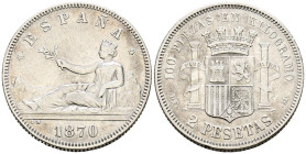 GOBIERNO PROVISIONAL (1868-1871). 2 Pesetas. (Ar. 9,85g/27mm). 1870 *18-74. Madrid DEM. (Cal-2019-31). MBC+.