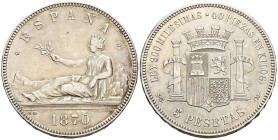 GOBIERNO PROVISIONAL (1868-1871). 5 Pesetas. (Ar. 24,83g/37mm). 1870 *18-70. Madrid SNM. (Cal-2019-39). MBC+.