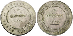 REVOLUCIÓN CANTONAL (1873-1874). 5 Pesetas. (Ar. 26,41g/37mm). 1873. Cartagena. (Cal-2019-11). 86 perlas en anverso y 90 en reverso no coincidente. MB...