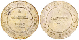REVOLUCIÓN CANTONAL (1873-1874). 5 Pesetas. (Ar. 28,00g/37mm)*. 1873. Cartagena. (Cal-2019-14). 100 perlas en anverso y 95 en reverso no coincidente. ...