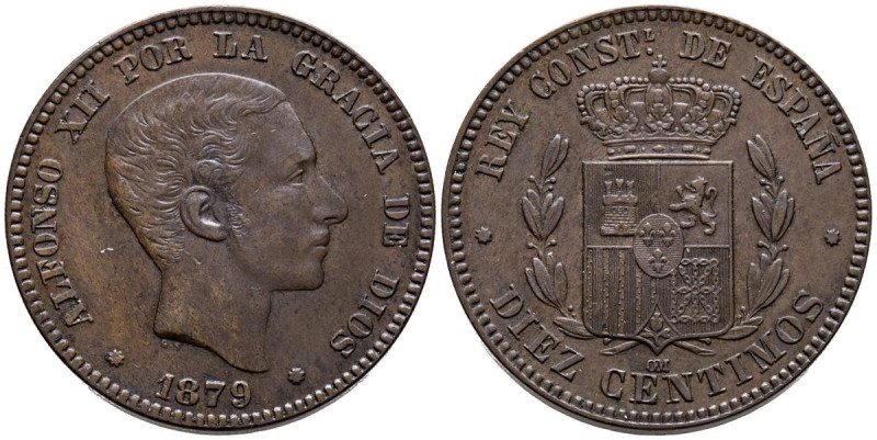 ALFONSO XII (1874-1885). 10 Céntimos. (Ae. 10,06g/30mm). 1879. Barcelona OM. (Ca...