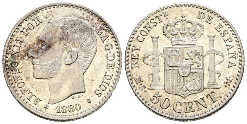 ALFONSO XII (1874-1885). 50 Céntimos (Ar. 2,55g/18mm). 1880 *80. Madrid MSM. (Ca...