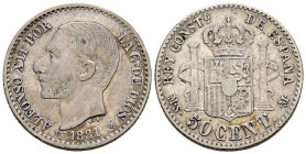 ALFONSO XII (1874-1885). 50 Céntimos. (Ar. 2,54g/18mm). 1881. *8-1. Madrid MSM. (Cal-2019-12). MBC+.