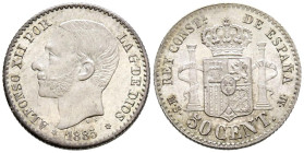 ALFONSO XII (1874-1885). 50 Céntimos. (Ar. 2,49g/18mm). 1885 *8-6. Madrid MSM. (Cal-2019-14). EBC+. Primera estrella apenas visible. Brillo original.