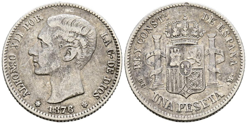 ALFONSO XII (1874-1885). 1 Peseta. (Ar. 4,95g/23mm). 1876 *18-76. Madrid DEM. (C...