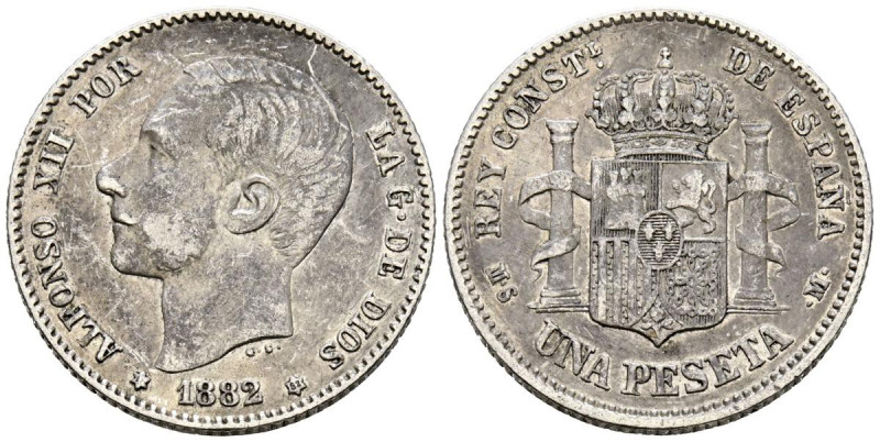 ALFONSO XII (1874-1885). 1 Peseta. (Ar. 4,91/23mm). 1882 *18-82. Madrid MSM. (Ca...