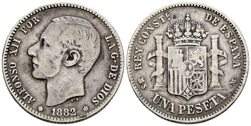 ALFONSO XII (1874-1885). 1 Peseta. (Ar. 4,85/23mm). 1882 *18-82. Madrid MSM. (Ca...