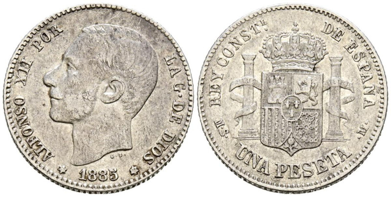 ALFONSO XII. (1874-1885). 1 Peseta (Ar. 4,95g/23mm). 1885 *18-85. Madrid MSM. (C...