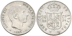 ALFONSO XII (1874-1885). 20 Centavos. (Ar. 5,18g/23mm). 1885. Manila. (Cal-2019-111). MBC+.