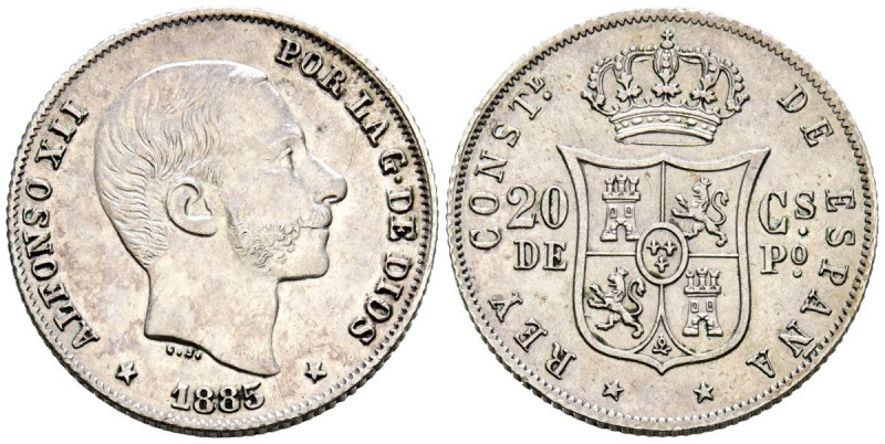 ALFONSO XII (1874-1885). 20 Centavos. (Ar. 5,19g/23mm). 1885. Manila. (Cal-2019-...