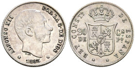 ALFONSO XII (1874-1885). 20 Centavos. (Ar. 5,19g/23mm). 1885. Manila. (Cal-2019-111). MBC+.