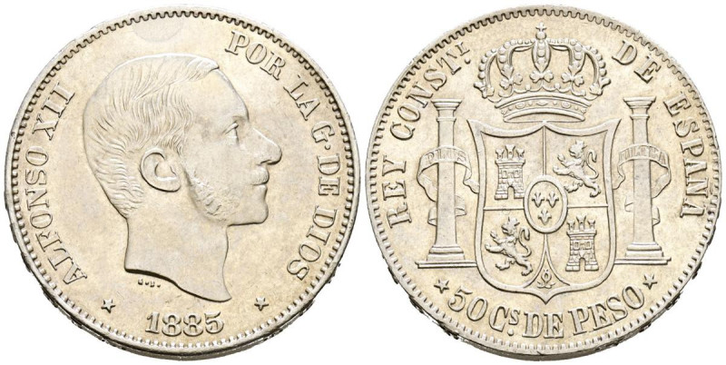ALFONSO XII (1874-1885). 50 Centavos. (Ar. 13,02g/30mm). 1885. Manila. (Cal-2019...