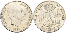 ALFONSO XII (1874-1885). 50 Centavos. (Ar. 13,02g/30mm). 1885. Manila. (Cal-2019-124). EBC. Restos de brillo original.