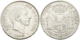 ALFONSO XII (1874-1885). 50 Centavos. (Ar. 12,94g/30mm). 1885. Manila. (Cal-2019-124). EBC-.