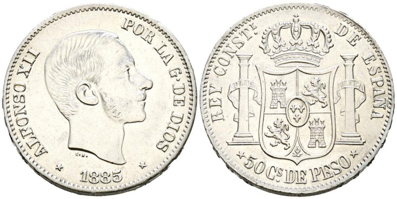 ALFONSO XII (1874-1885). 50 Centavos. (Ar. 12,93g/30mm). 1885. Manila. (Cal-2019...
