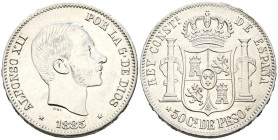 ALFONSO XII (1874-1885). 50 Centavos. (Ar. 12,93g/30mm). 1885. Manila. (Cal-2019-124). EBC-. Limpiada.