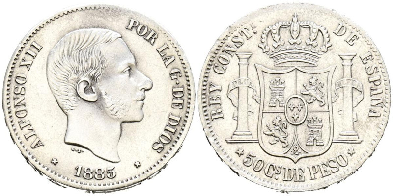 ALFONSO XII (1874-1885). 50 Centavos. (Ar. 13,03g/30mm). 1885. Manila. (Cal-2019...