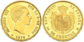 ALFONSO XII (1874-1885). 25 Pesetas. (Au 8,07g/24mm). 1876 *18-76. Madrid DEM. (Cal-2019-67). EBC-. Rayitas.