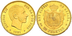 ALFONSO XII (1874-1885). 25 Pesetas. (Au. 8,06g/24mm). 1881 *18-81. Madrid MSM. (Cal-2019-82). EBC+.