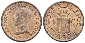 ALFONSO XIII (1868-1931). 1 Céntimo. (Ae. 0,96g/10mm). 1912 *2. Madrid PCV. (Cal-2019-15). SC. Restos de brillo original.