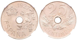 ALFONSO XIII (1885-1931). 25 Céntimos. (Cu-Ni. 7,00g/25mm)*. 1927. Madrid PCS. (Cal-2019-26). Encapsulada por NN Coins MS 64+. Peso y medidas teóricos...