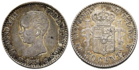 ALFONSO XIII (1885-1931). 50 Céntimos. (Ar. 2,49g/18mm). 1889 *8-9. Madrid MPM. (Cal-2019-27). EBC-. Tono irisado.