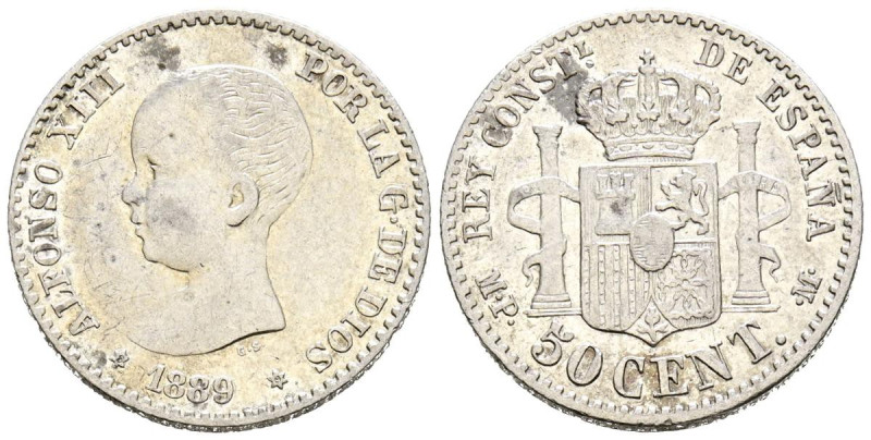 ALFONSO XIII (1885-1931). 50 Céntimos. (Ar. 2,47g/18mm). 1889 *8-9. Madrid MPM. ...