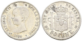 ALFONSO XIII (1885-1931). 50 Céntimos. (Ar. 2,47g/18mm). 1889 *8-9. Madrid MPM. (Cal-2019-27). MBC+. Estrellas perfectamente legibles.