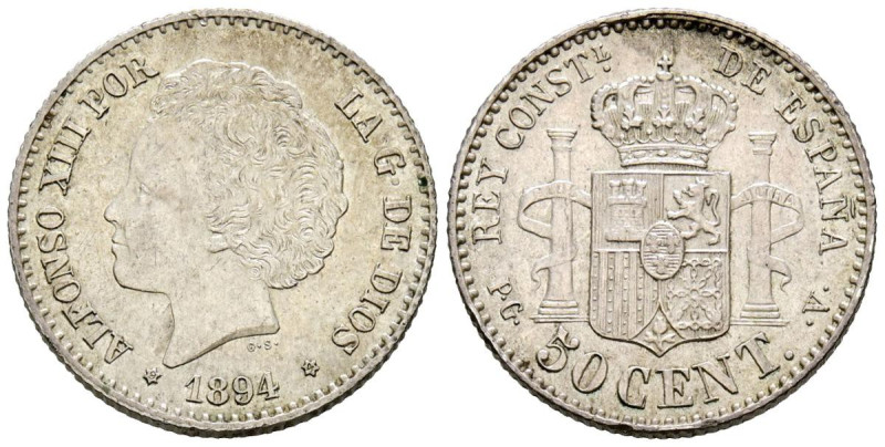 ALFONSO XIII (1885-1931). 50 Céntimos. (Ar. 2,53g/18mm). 1894 *9-4. Madrid PGV. ...