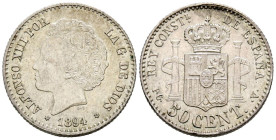 ALFONSO XIII (1885-1931). 50 Céntimos. (Ar. 2,53g/18mm). 1894 *9-4. Madrid PGV. (Cal-2019-43). EBC. Pátina.